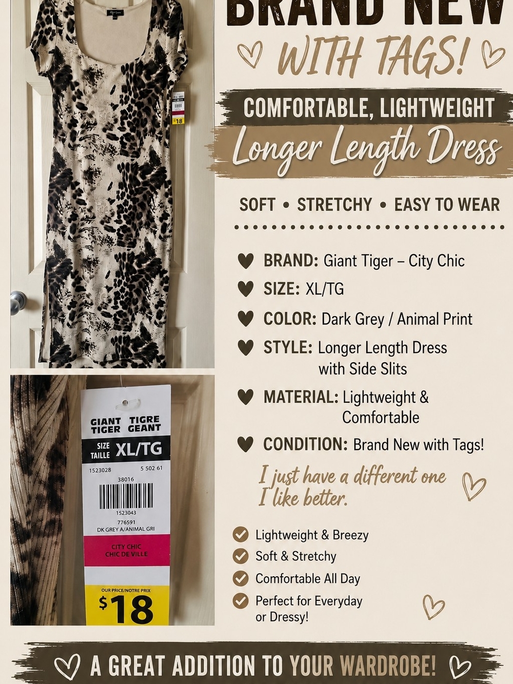 City Chic Maxi Dress - Dark Grey Animal Print - Giant Tiger